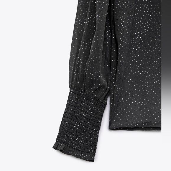 ZARA SPARKLY SEMI-SHEER METALLIC DOT BLOUSE - Picture 8 of 8